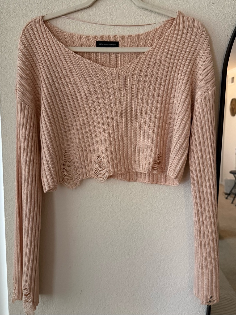 Urban Outfitters Distressed Ribbed Crop Sweater M Bell Sleeves Y2K Fall Grunge